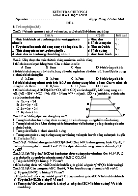 Kiểm tra chương I môn Hình học lớp 8 - Đề 4